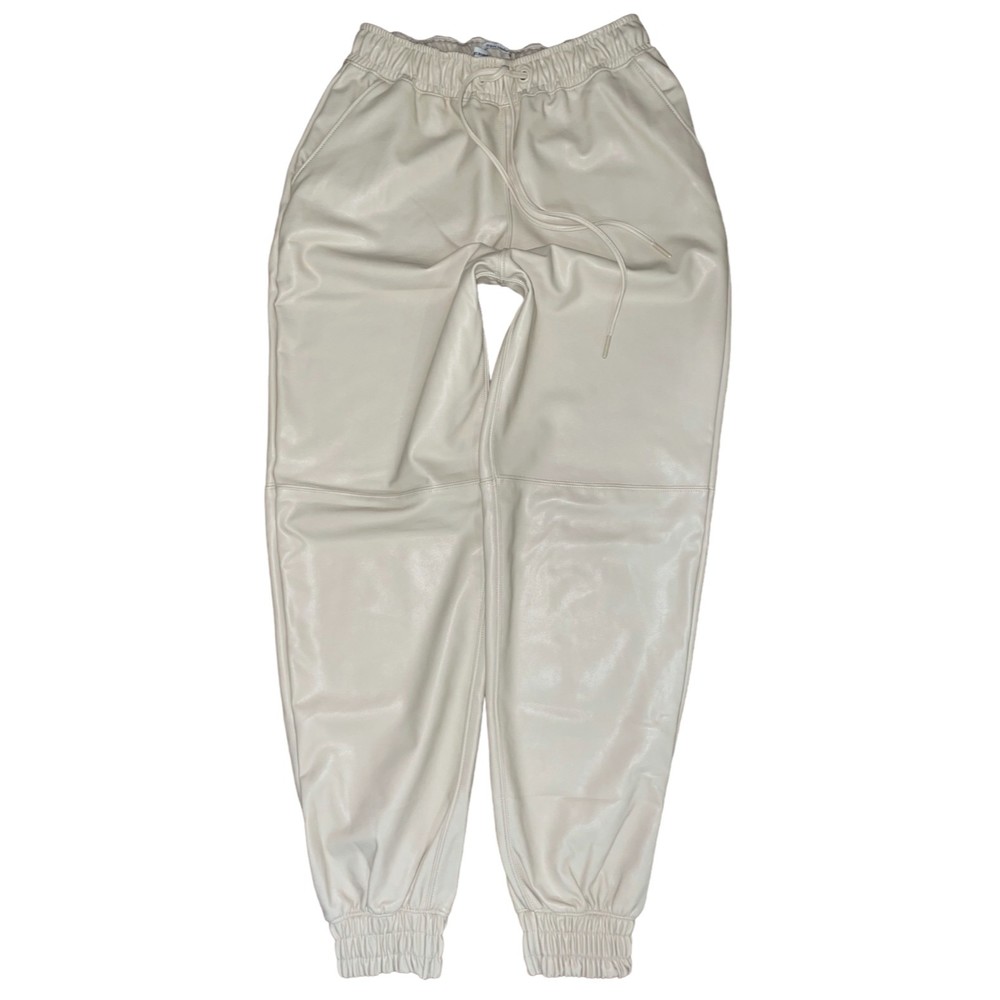 Abercrombie & Fitch Vegan Leather Sunday Joggers in Cream ~ sports luxe Size XS